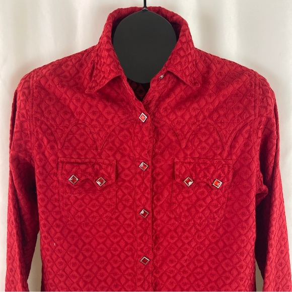 VINTAGE Adobe Rose Western Snap Blouse L - Picture 6 of 11